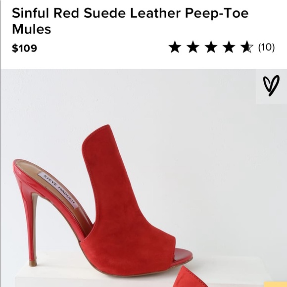 Sinful Red Suede Leather Peep-Toe Mules Size 7 - Picture 6 of 6